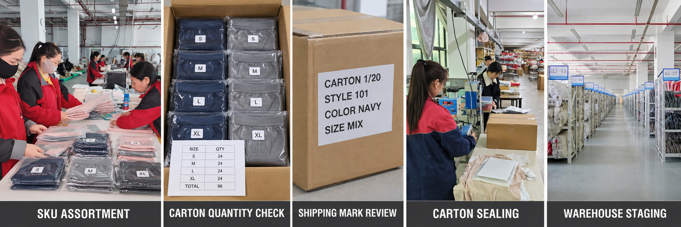 Bulk underwear carton packing and export preparation process