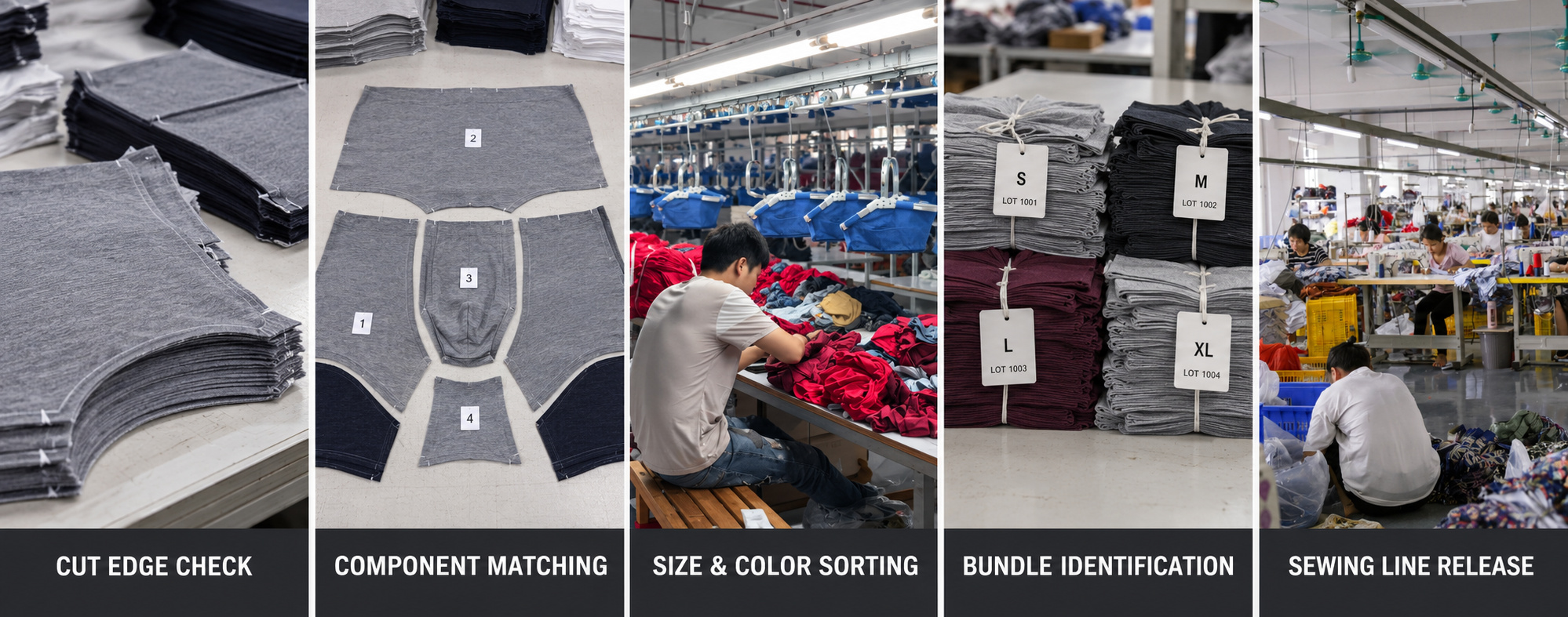 Cut underwear panel checking, sorting and bundling process