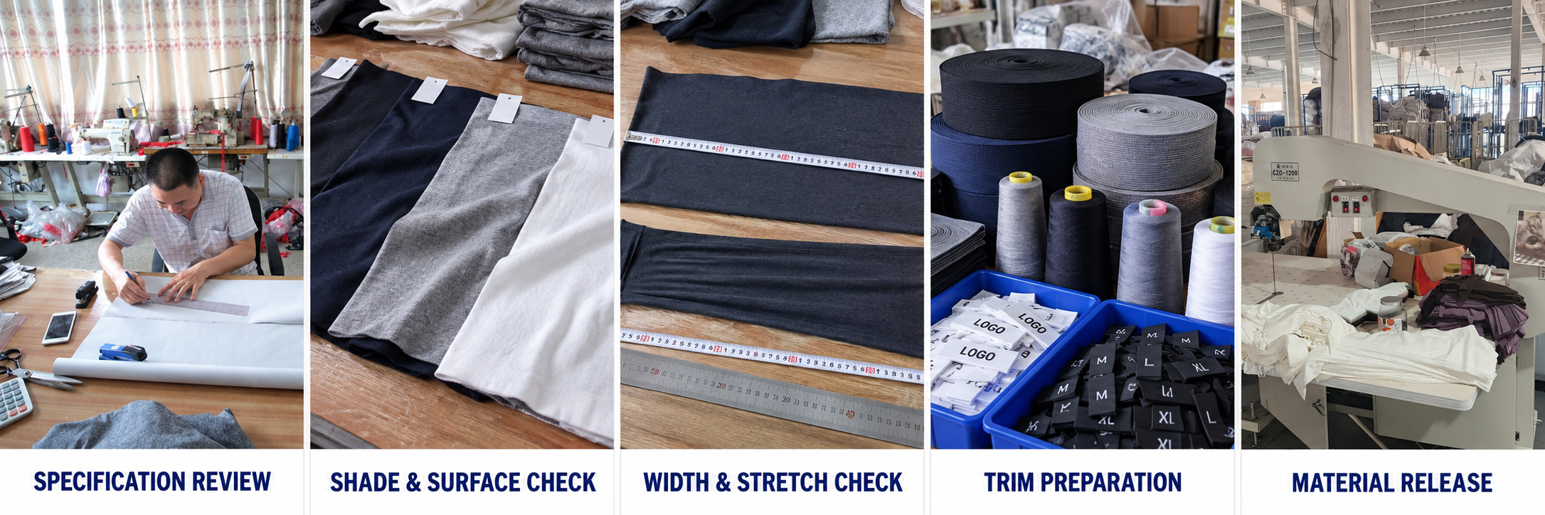 Fabric inspection and material preparation steps for men’s underwear production
