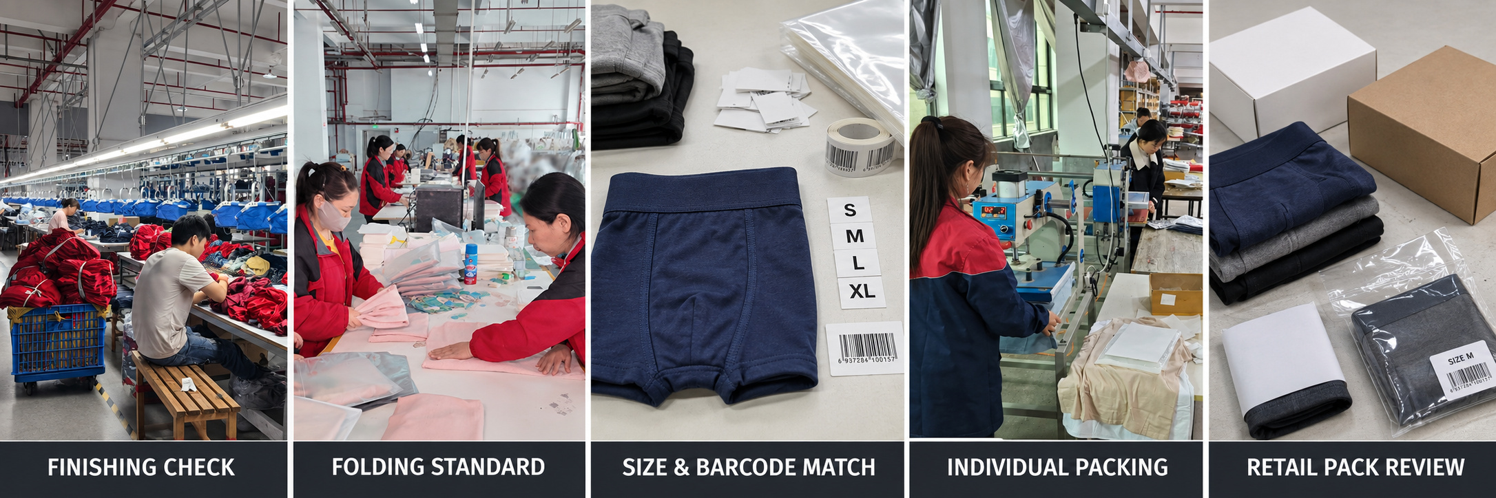 Men’s underwear folding, labeling and retail packaging process