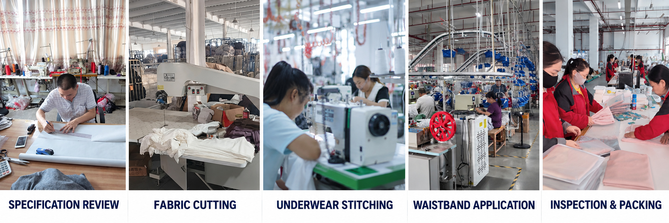 Men’s underwear manufacturing process from specification review to packing