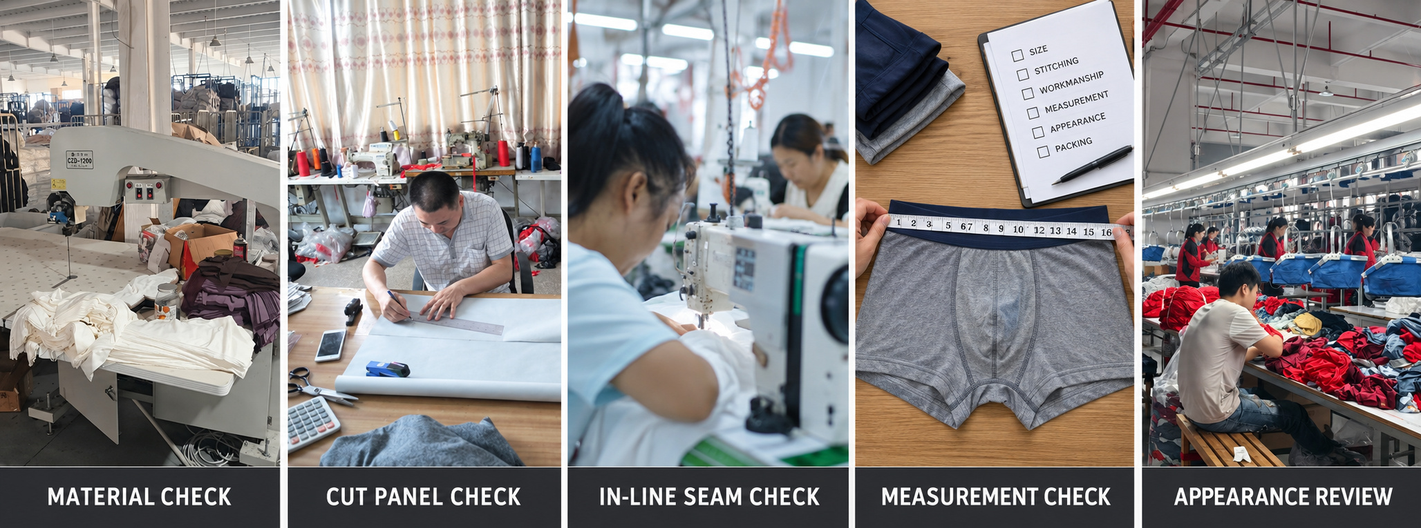 Men’s underwear quality inspection during bulk production