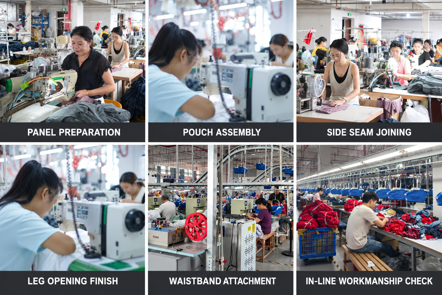 Men’s underwear sewing and assembly process steps