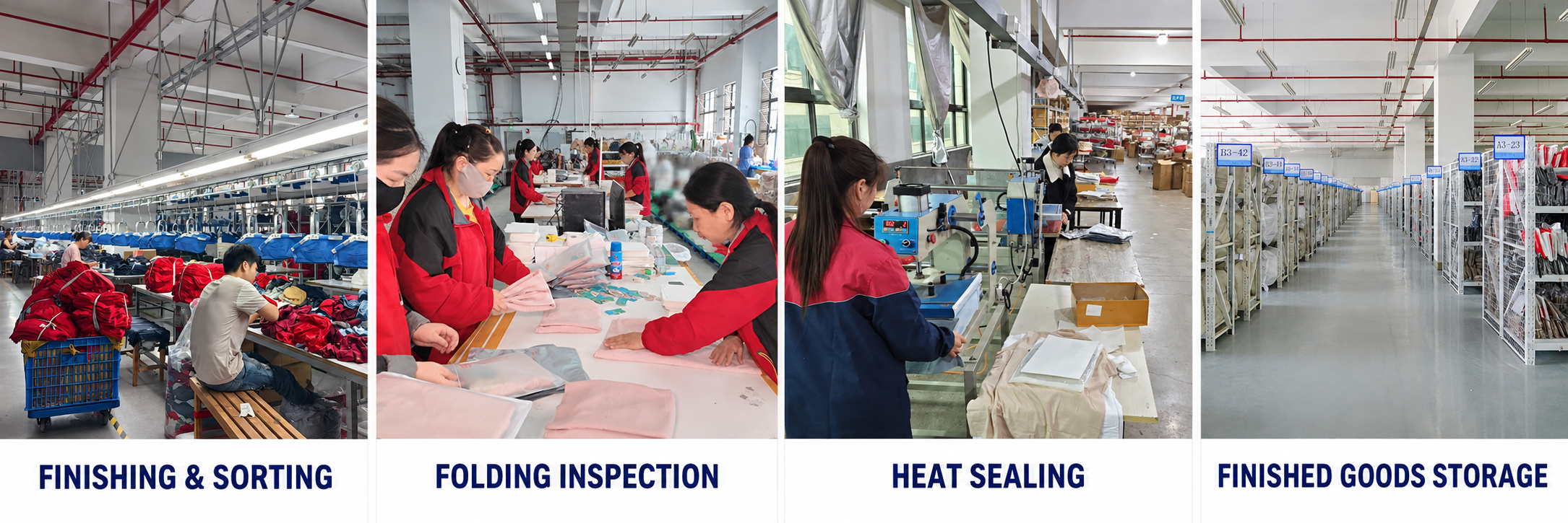 Underwear finishing, folding inspection, heat sealing and warehouse storage